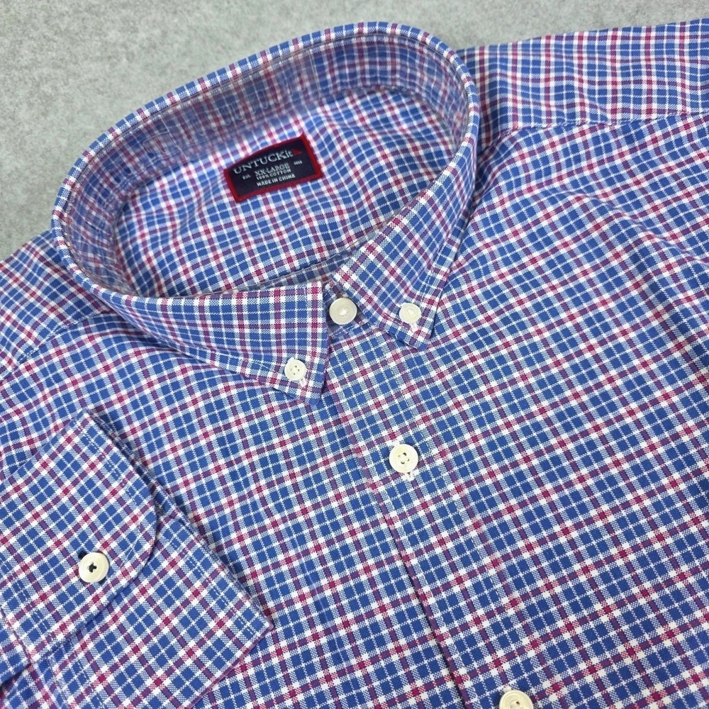 NWT UNTUCKit St Macaire Shirt Men's XXL Regular Fit Blue Red Plaid Long Sleeve